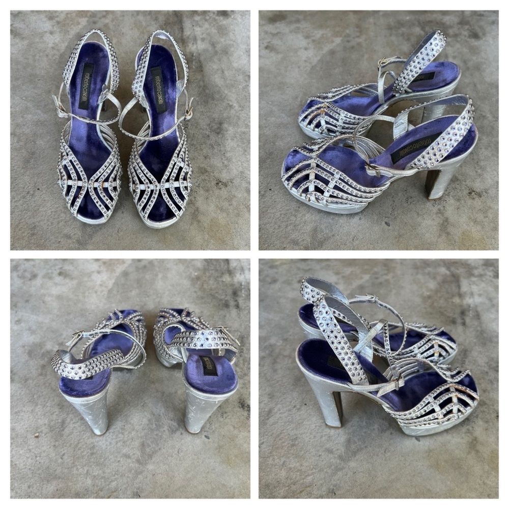 Roberto Cavalli Platforms Withe Heels & Rhineston… - image 3